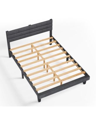 Upholstered Platform Bed Frame with Soft Padded Tufted Headboard