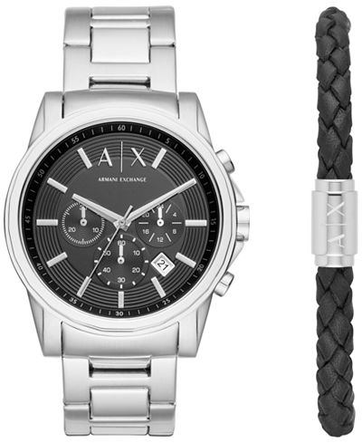A|X Armani Exchange Men's Chronograph Outerbanks Stainless Steel Bracelet Watch Gift Set 44mm AX7100