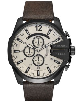 diesel men's mega chief chronograph brown leather watch