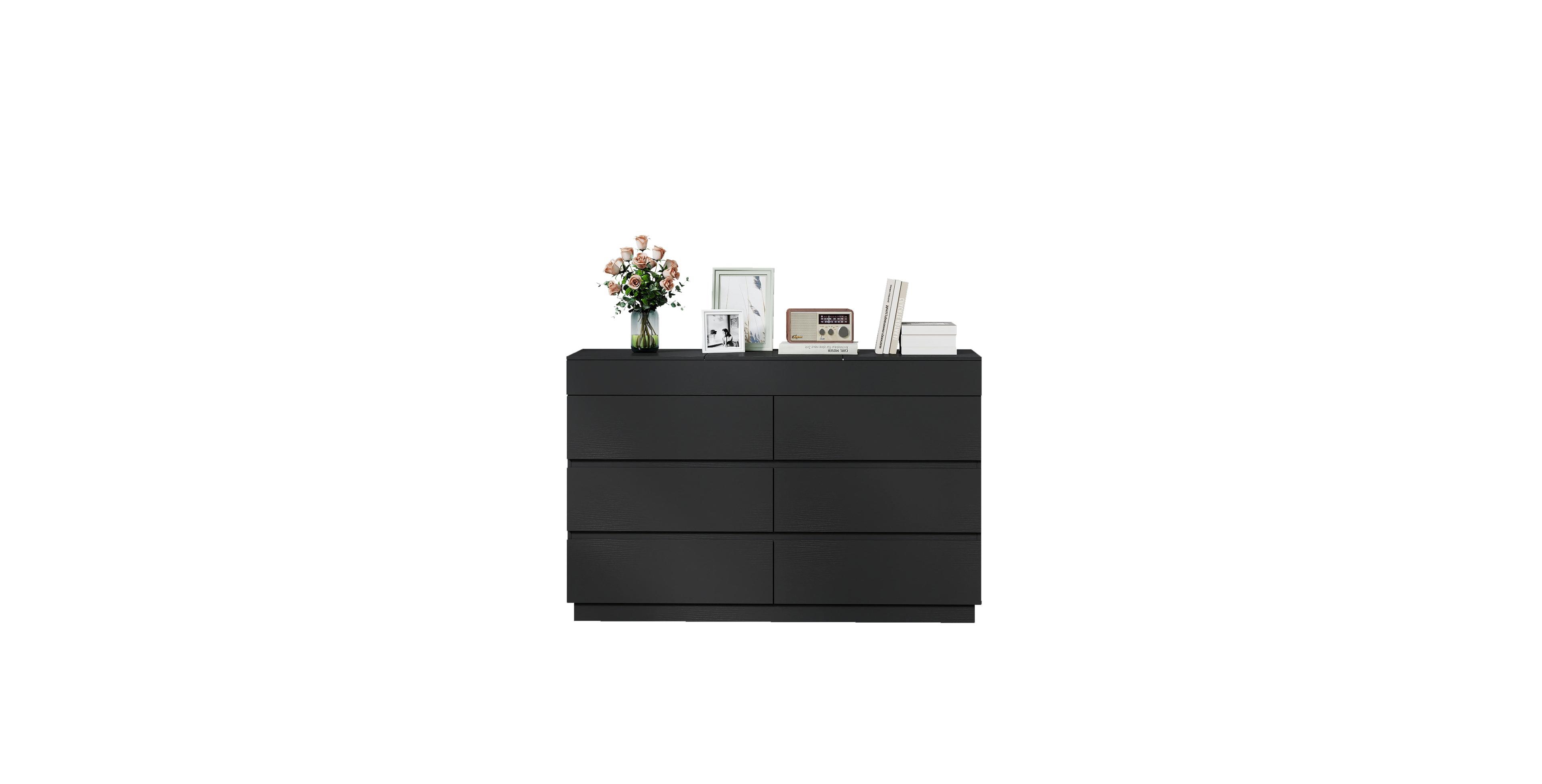 Slickblue 6-Drawer Dresser Cabinet with Mirror for Bedroom Storage