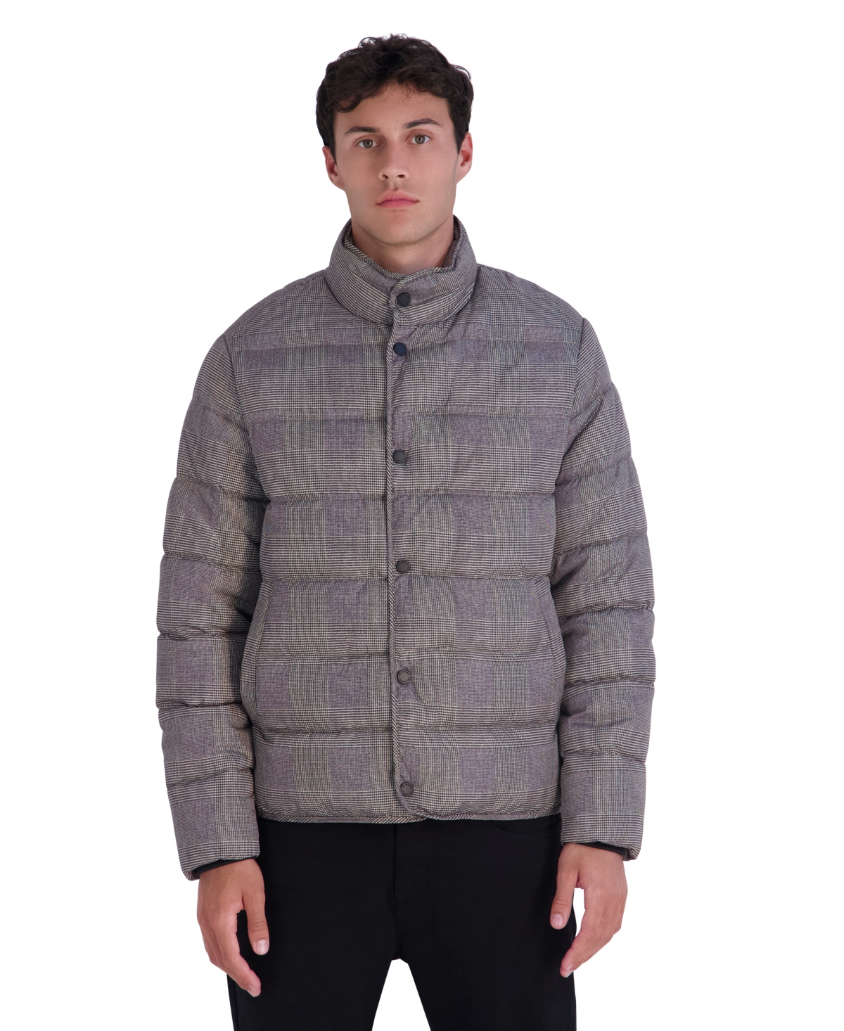 Karl Lagerfeld Paris Women's Plaid Lightweight Puffer Jacket - BROWN