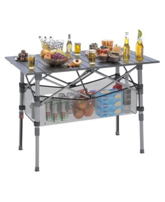 Portable Camping Table Adjustable Height Aluminum Roll Up Folding Picnic Storage Basket Outdoor