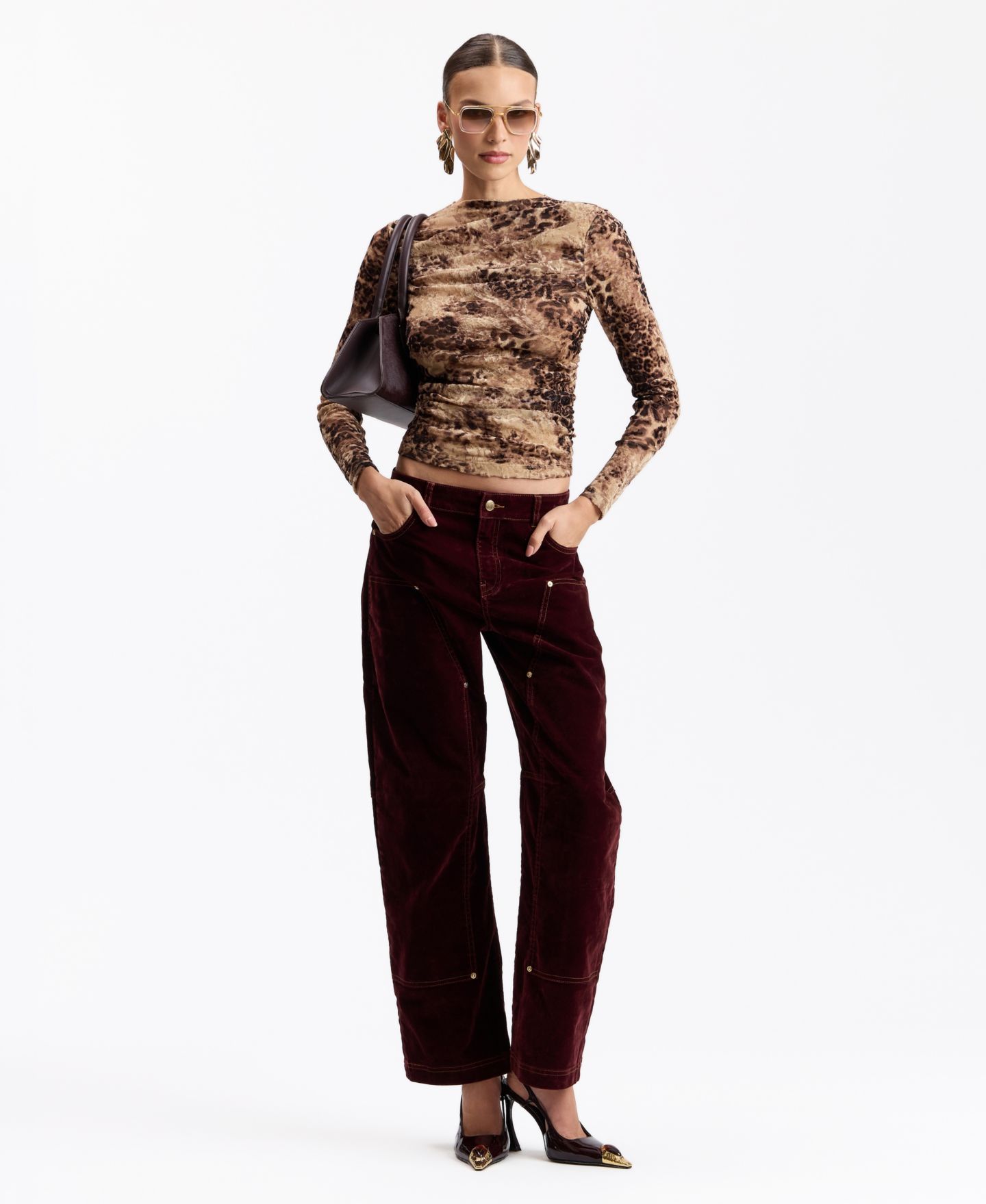 Женские джинсы Avec Les Filles Mid-Rise Curved-Leg Wide-Leg, цвет: Brandy — фото 2