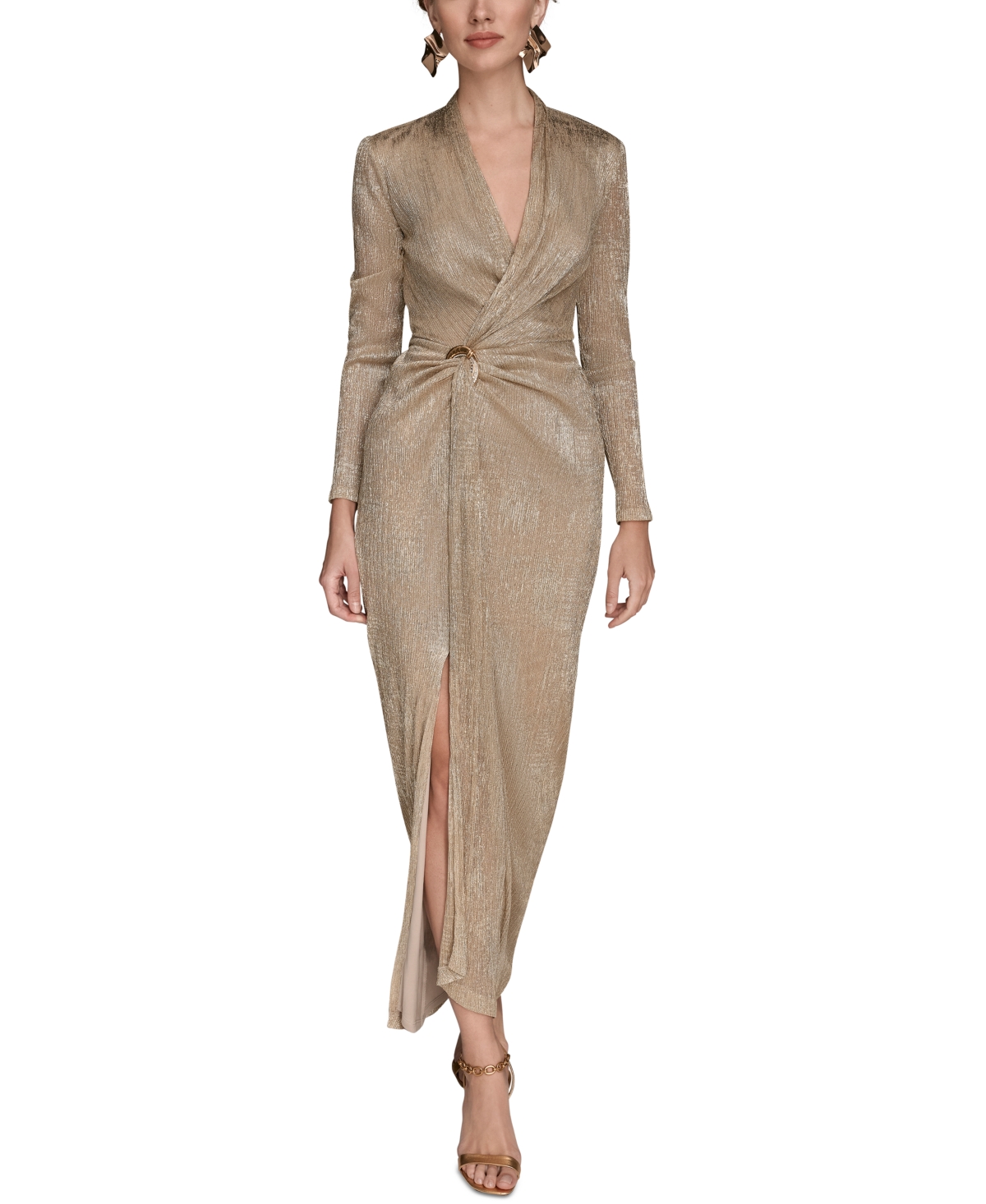 Donna Karan New York Petite Metallic Long-Sleeve Wrap Dress