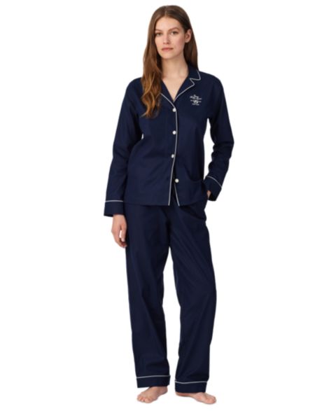 Пижамный комплект Notch-Collar, хлопок — Lauren Ralph Lauren, цвет: Синий