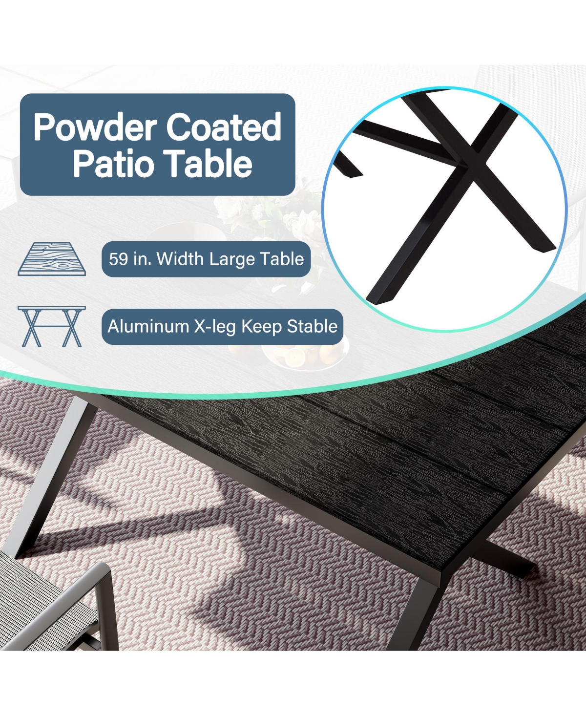 Mondawe 22x42 Inch Modern Cast Aluminum Outdoor Patio Rectangular Coffee Table