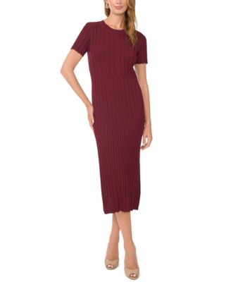 Women's Short-Sleeve Crewneck Ribbed Midi Dress