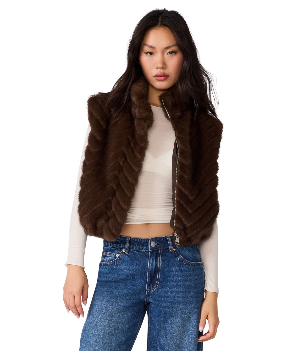 Steve Madden Women's Luxie Chevron-Patterned Faux Fur Vest