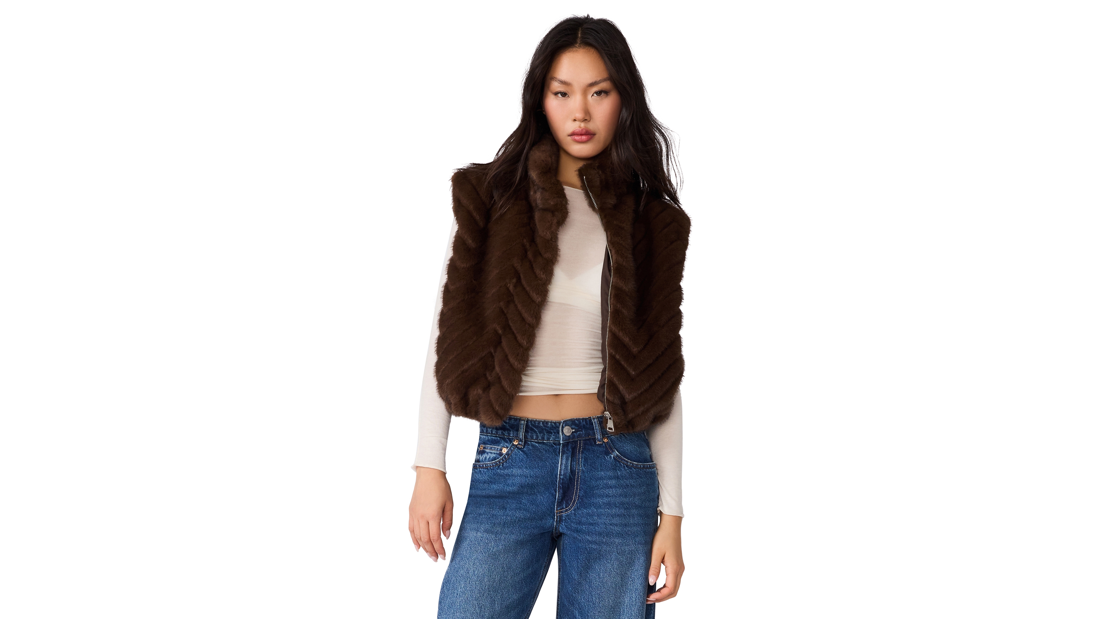 Steve Madden Women's Luxie Chevron-Patterned Faux Fur Vest