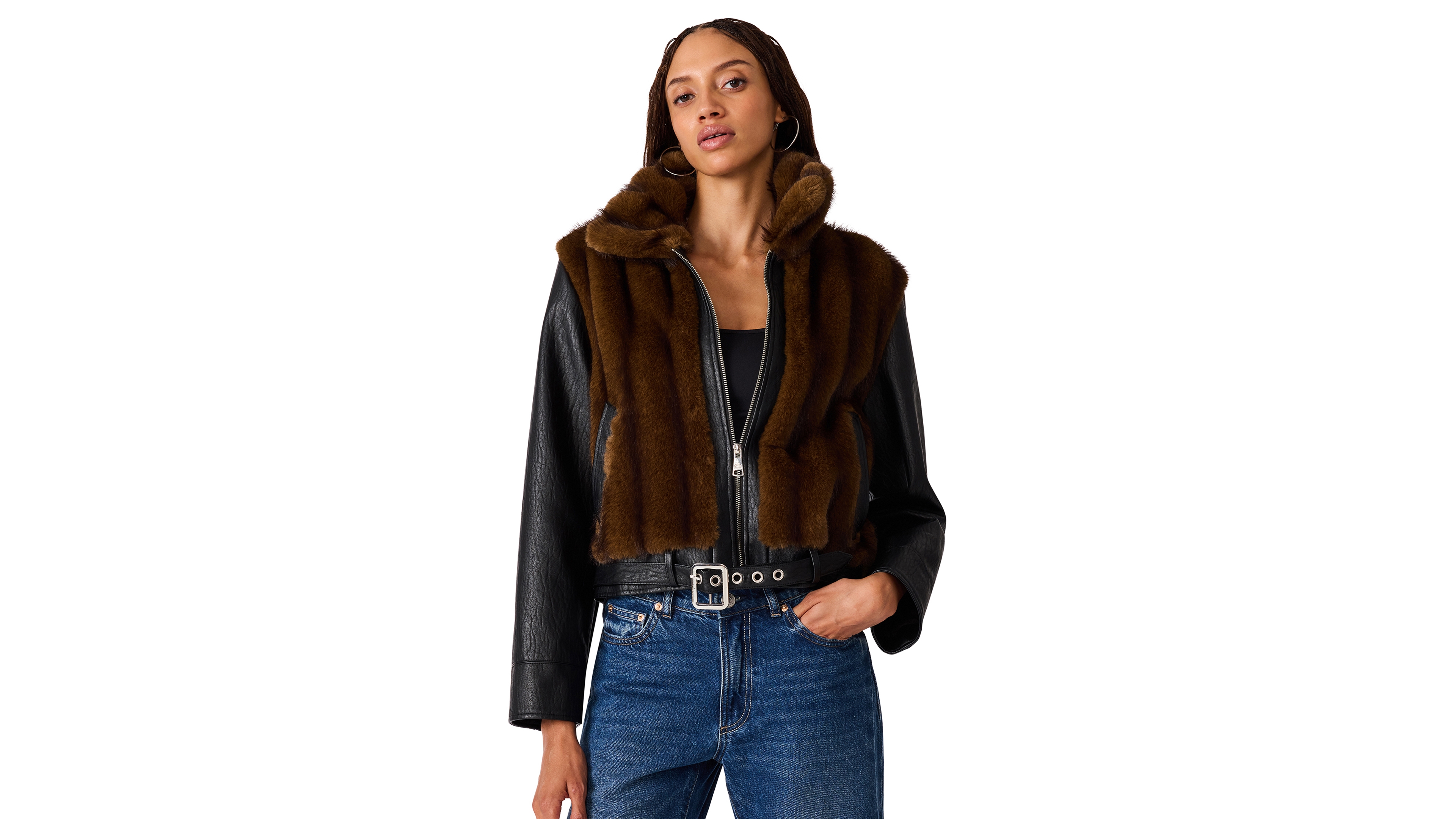 Steve Madden Women's Ryland Moto Mixed-Media Faux-Fur Jacket