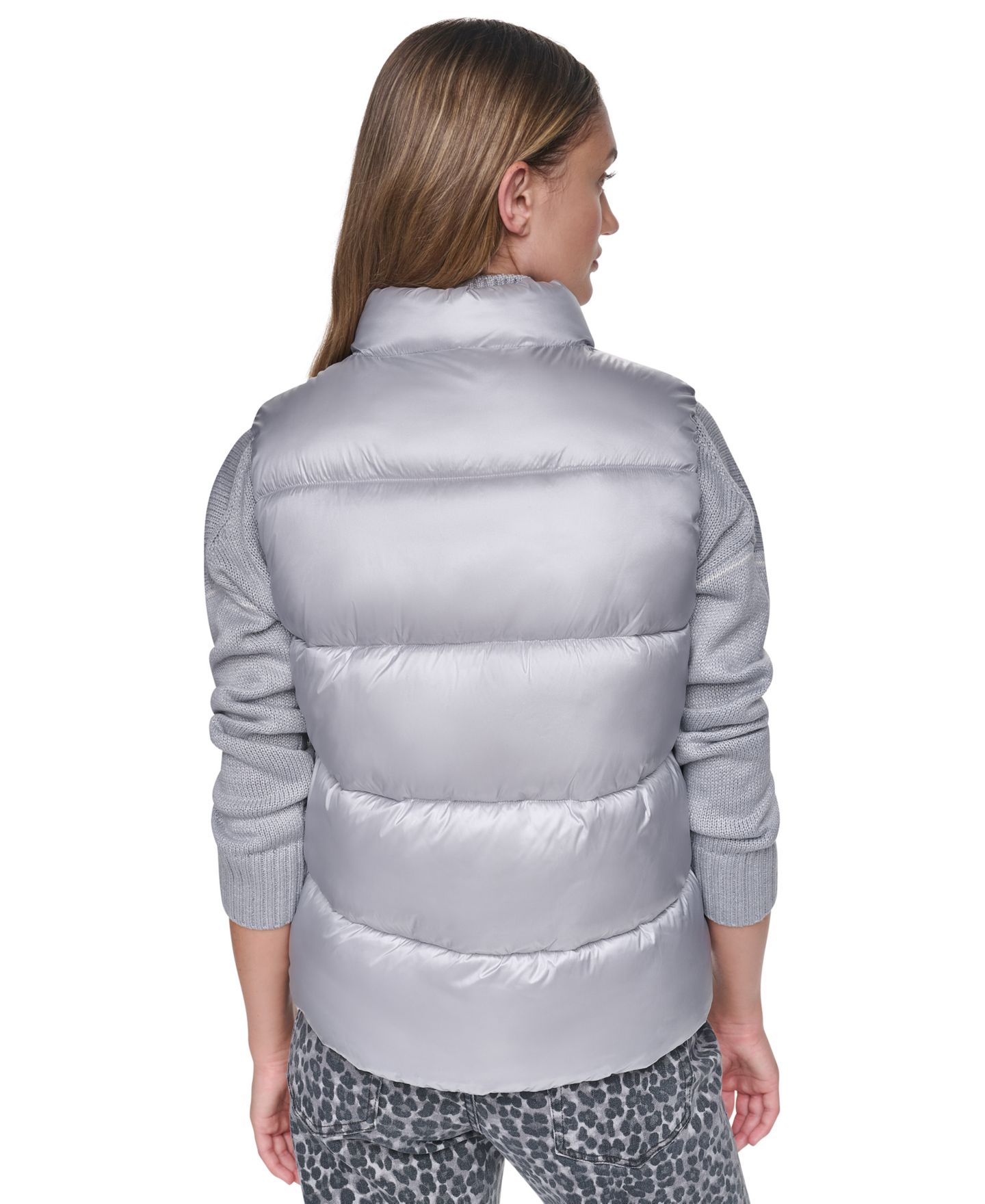Женский жилет DKNY Jeans Mock-Neck Puffer with Logo Applique, цвет: Металлик — фото 4