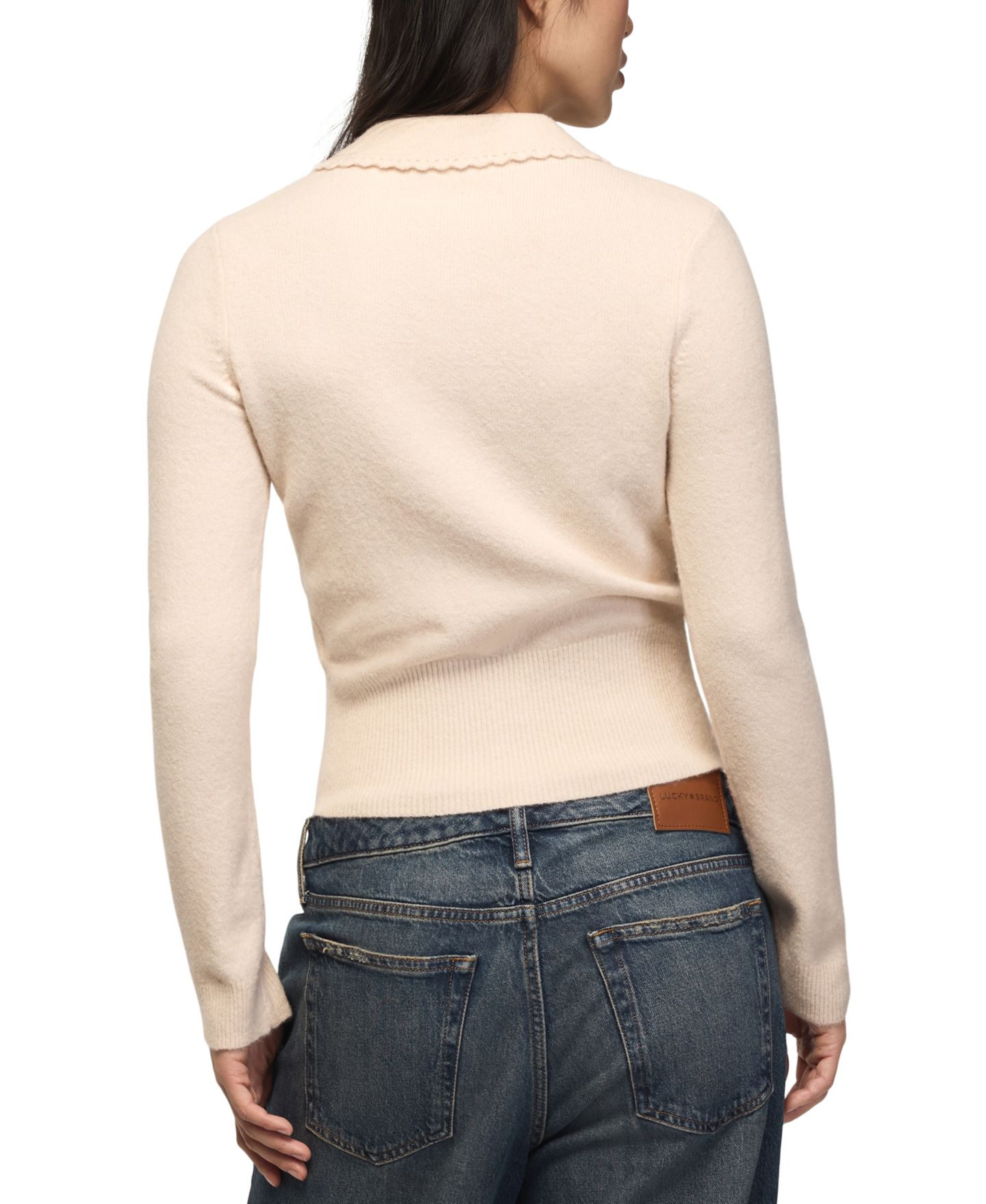 Женский кардиган Lucky Brand Long Sleeve Peter Pan Collar Scalloped, цвет: Миндальный персиковый — фото 6