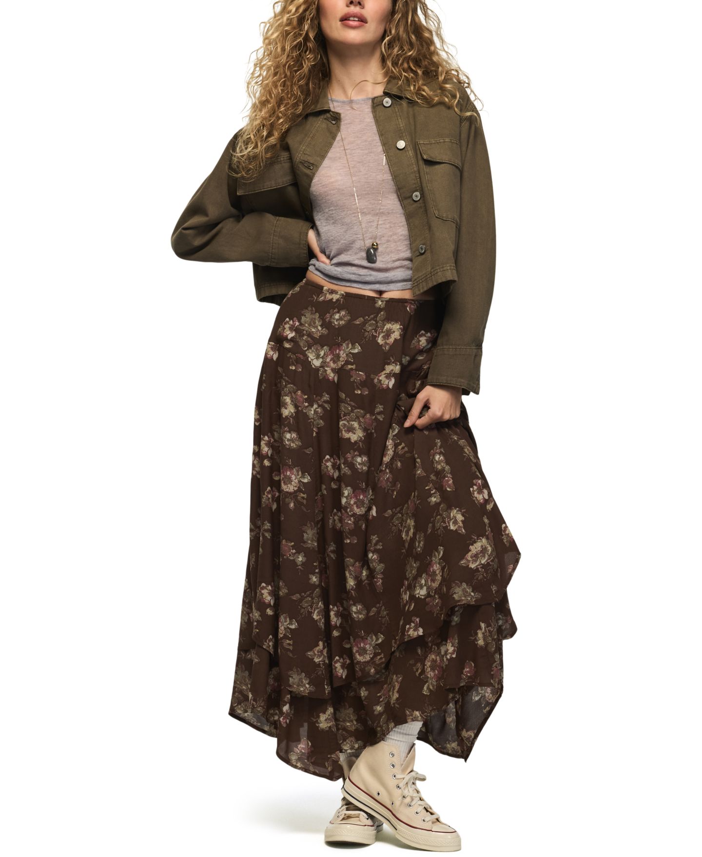 Женская юбка Lucky Brand Floral Drop Waist Maxi, цвет: Серо-коричневый с принтом — фото 2