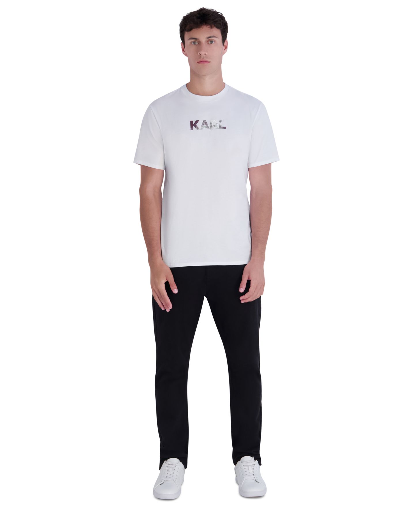 Мужская футболка KARL LAGERFELD PARIS Embossed Karl Crewneck Modern-Fit, цвет: Белый — фото 2