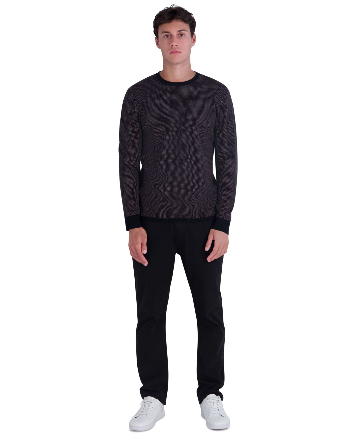 Мужской свитер KARL LAGERFELD PARIS Modern-Fit Unfinished-Hem, цвет: Чёрный / Коричневый — фото 2
