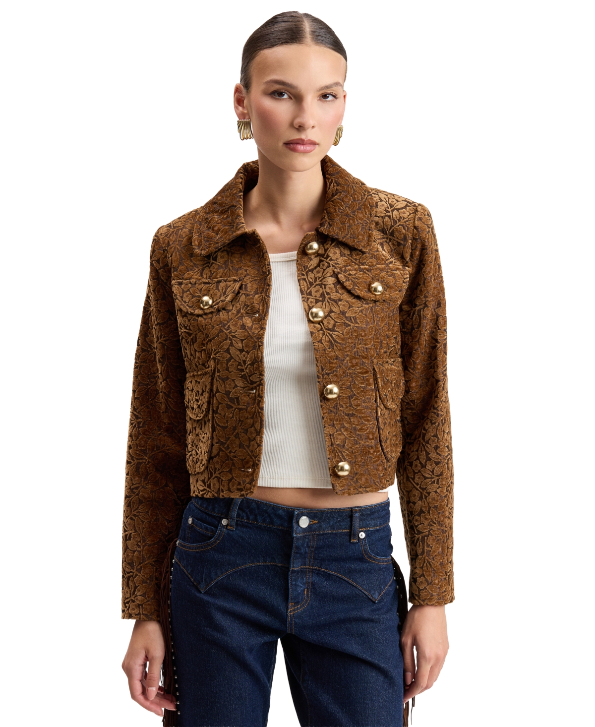 Avec Les Filles Women's Cropped Floral-Print Jacket