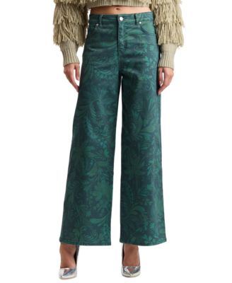 Women's High-Rise Floral-Print Wide-Leg Jeans