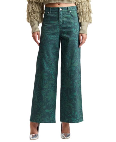 Женские джинсы Avec Les Filles High-Rise Floral-Print Wide-Leg, цвет: Бирюзовый полуночный