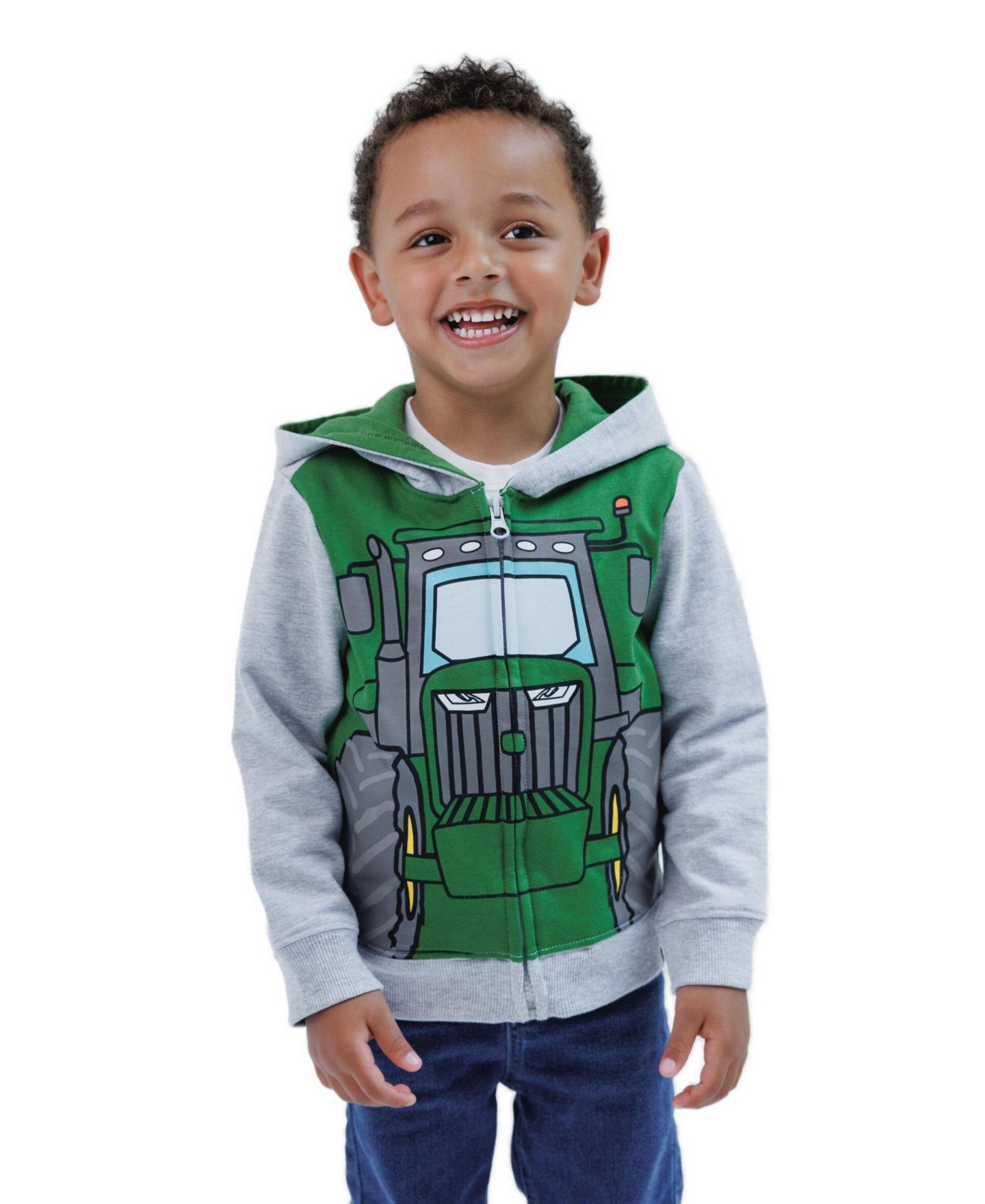 Худи John Deere Full-Zip Fleece для мальчиков-малышей, цвет: Зелёный меланжевый серый — фото 2