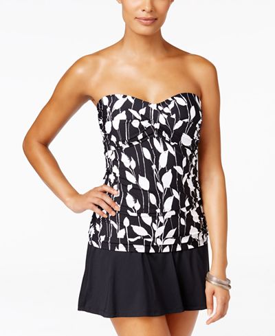 Anne Cole Vines Twist-Front Shirred Tankini Top & Solid Swim Skirt