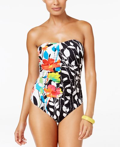 Anne Cole Growing Floral-Print Bandeau One-Piece Swimsuit