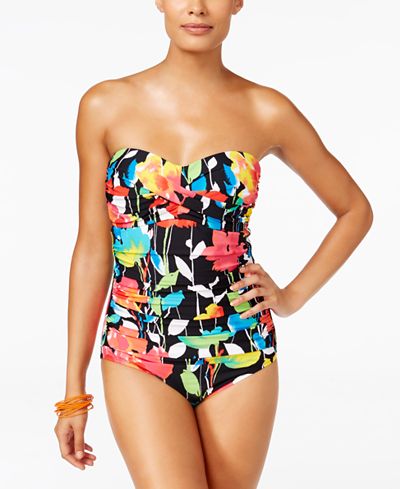 Anne Cole Growing Floral-Print Twist Bandeau One-Piece Swimsuit