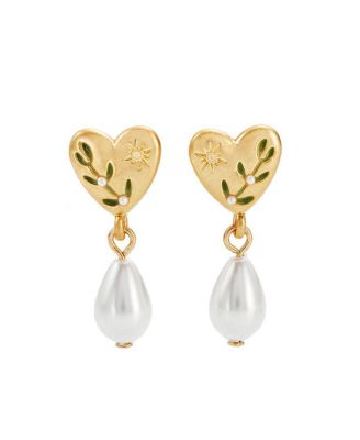 Niva Mistletoe and Pearl Earrings in Gold