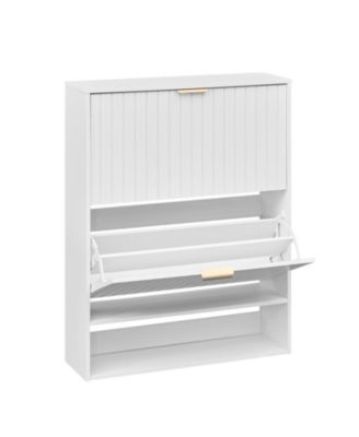40-Inch Fluted Shoe Cabinet with 2 Flip Drawers and Open Compartment