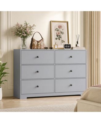 6 Drawer Dresser, 47.2"W Wide Wood Storage Chest of Drawers with Anti tip Device for Bedroom Living Room Closet