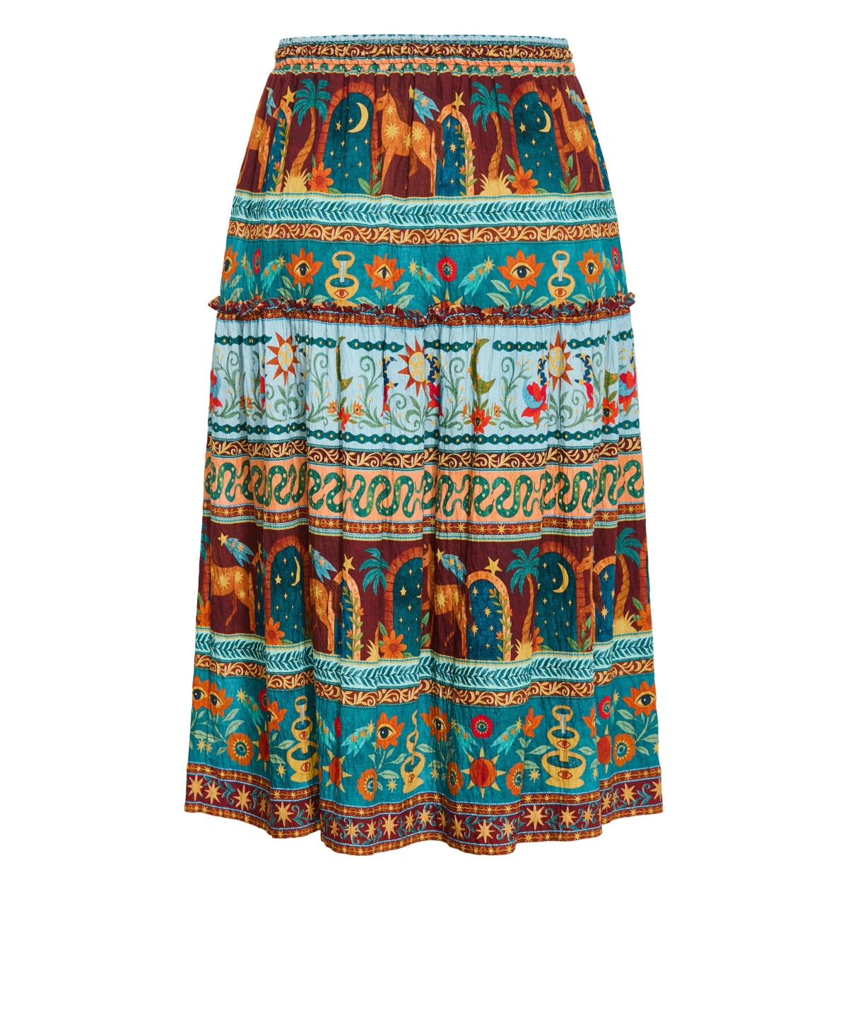 City Chic Plus Paradiso Tiered High-Waisted Print Midi Skirt