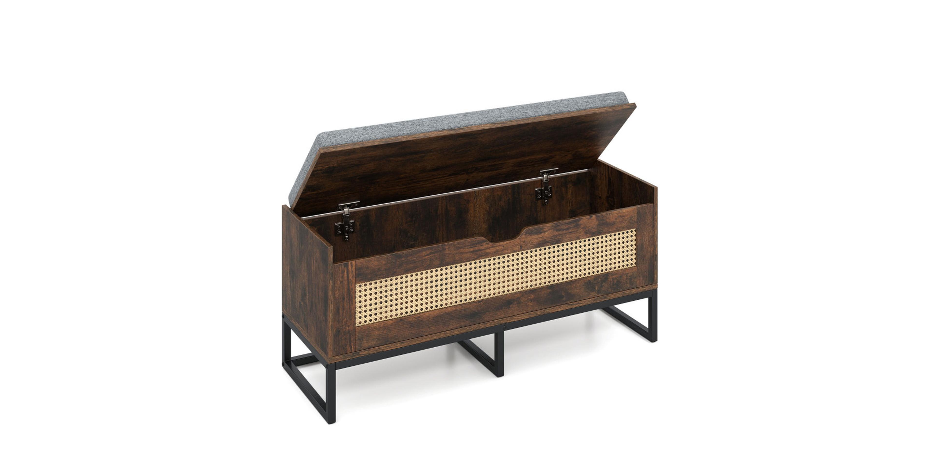 Gouun 39.5-Inch Wicker Storage Bench with Padded Flip-Top Seat