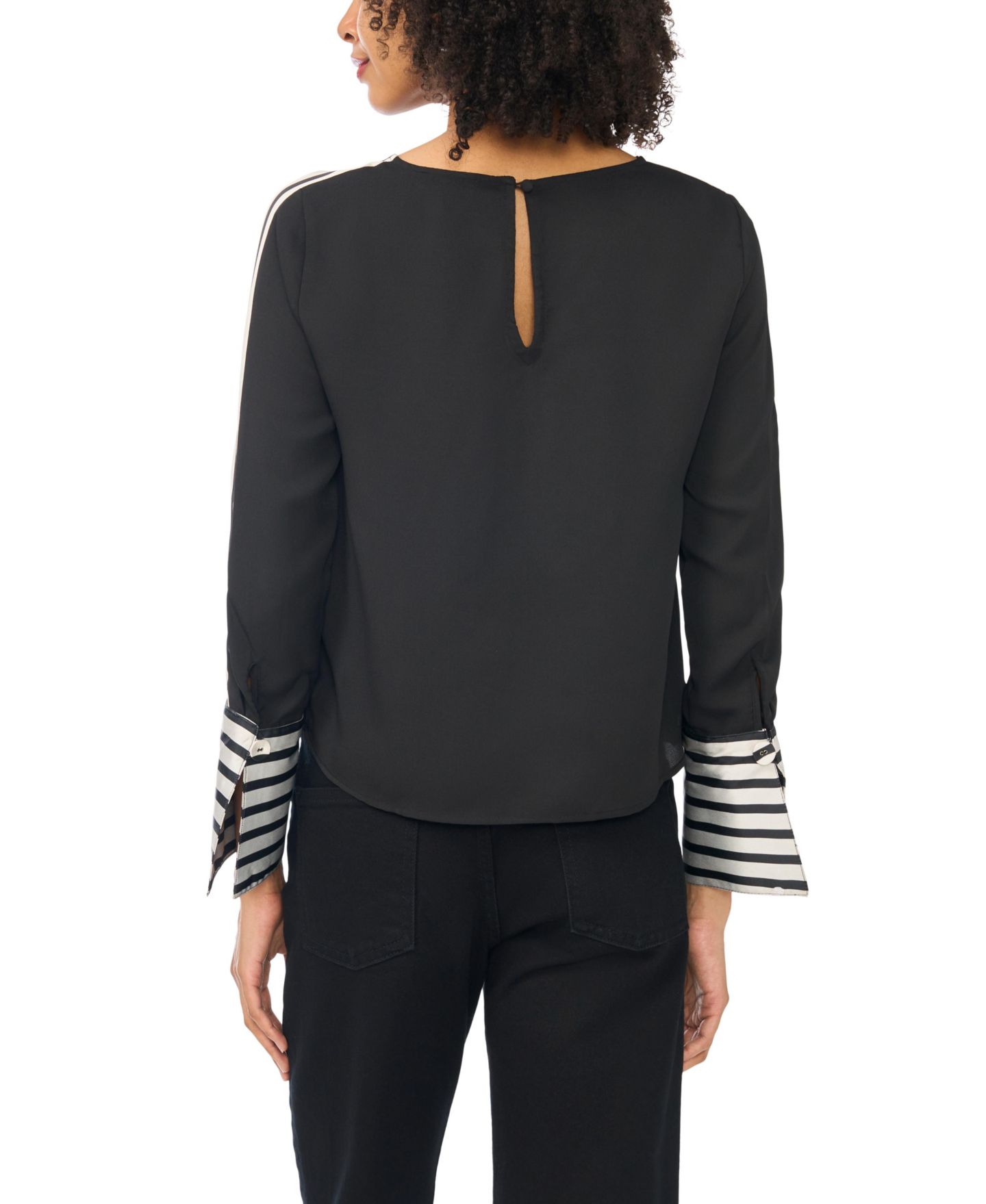 Женский топ Vince Camuto Contrast-Trim Long-Sleeve Top, цвет: Угольно-чёрный — фото 5
