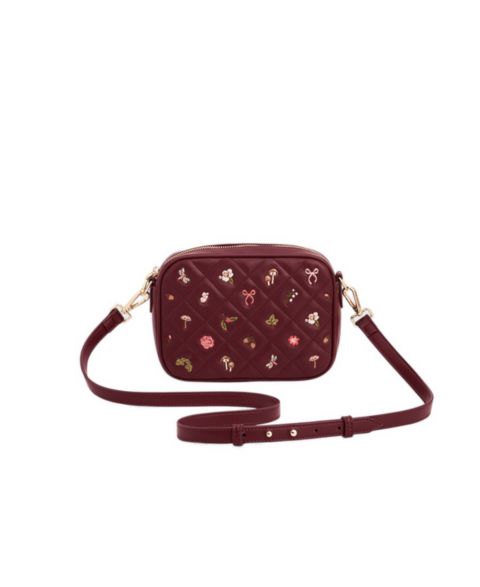 Женская сумка Fable England Alice Orla Embroidered Quilted Camera, цвет: Бордовый