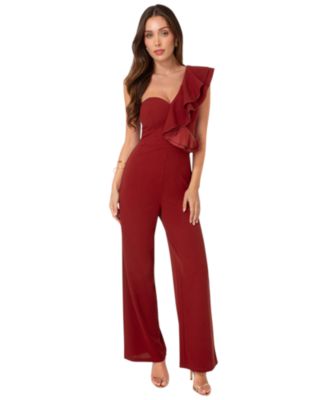 Women's Scuba Crepe Wide-Leg Ruffle-Sleeve Jumpsuit