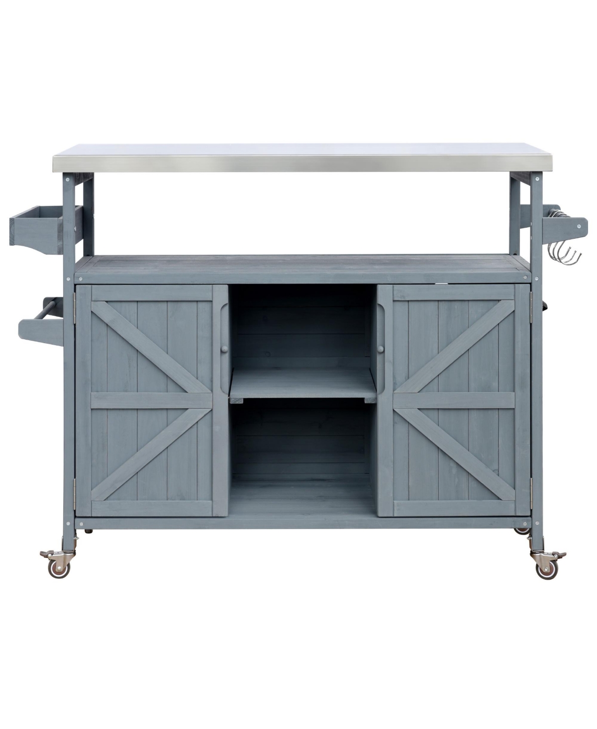 Clihome Rolling Bar Cart and Storage Cabinet - Grey and blue