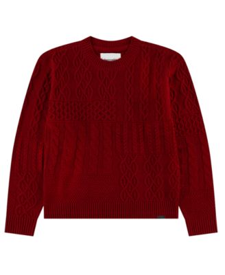 Boys' 5-18 Cable-Knit Long-Sleeve Crewneck Cotton-Blend Sweater