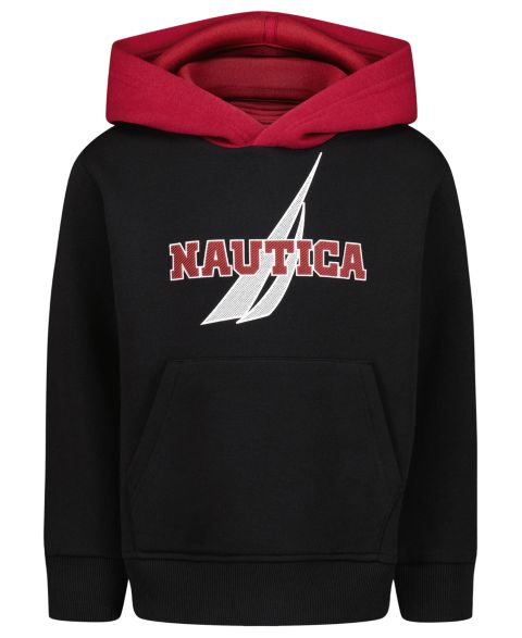 Худи Nautica Contrast Hood Fleece Kangaroo Pocket Pullover для мальчиков, цвет: Чёрный