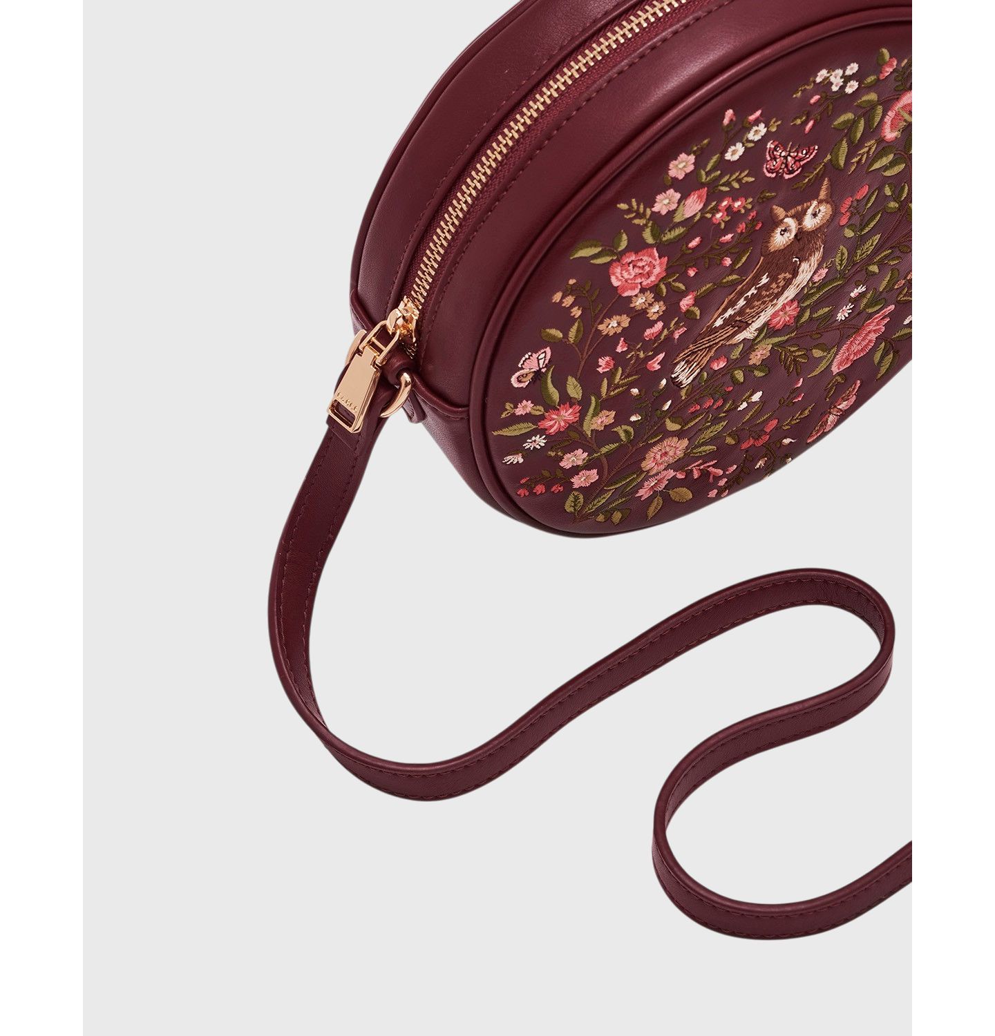 Женская сумка Fable England Chloe Owl Embroidered Circle, цвет: Бордовый — фото 6