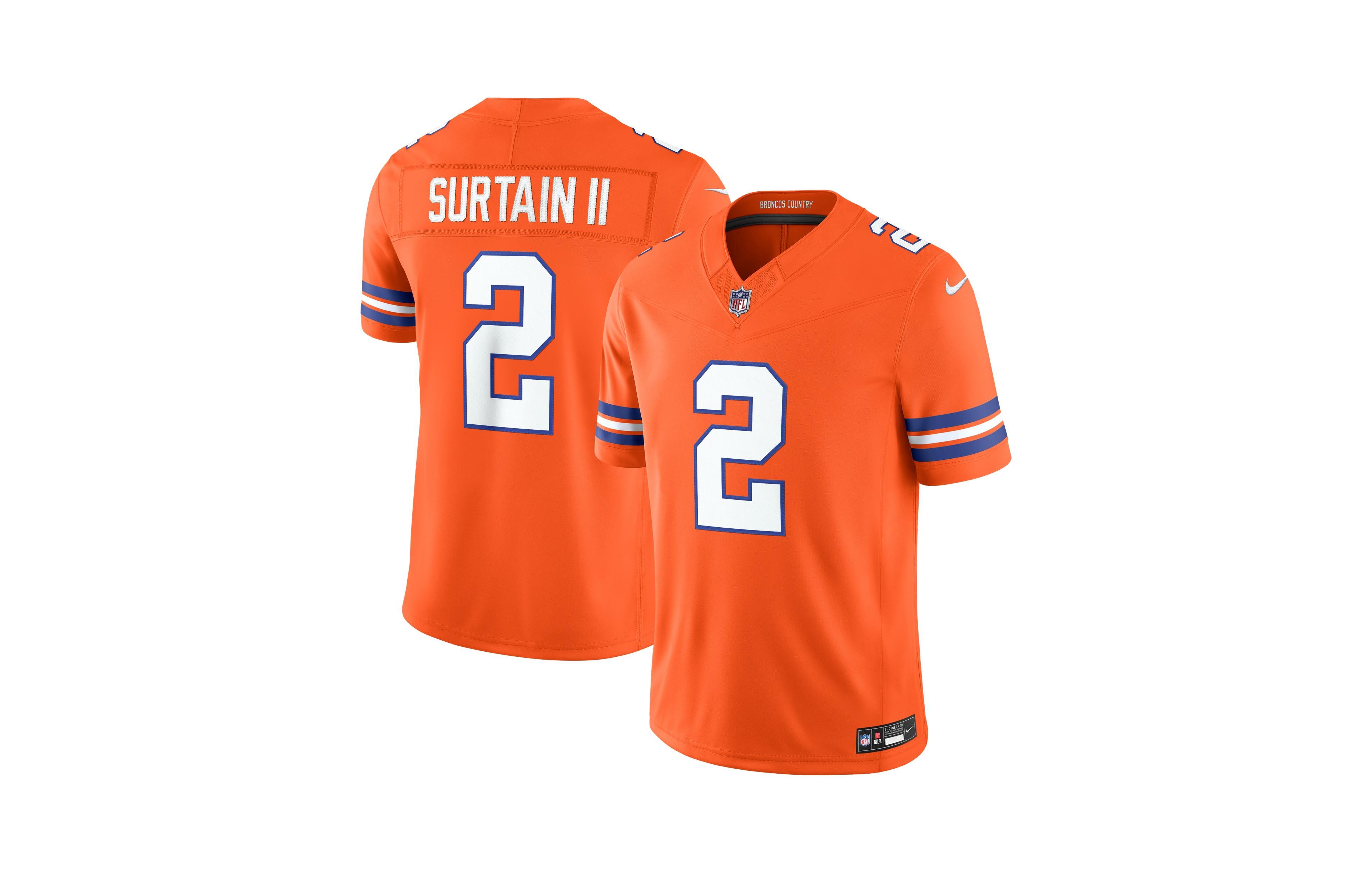 Nike Men's Pat Surtain Ii Orange Denver Broncos Alternate Mile High Collection 1977 Throwback Vapor F.u.s.e. Stitched Limited Jersey