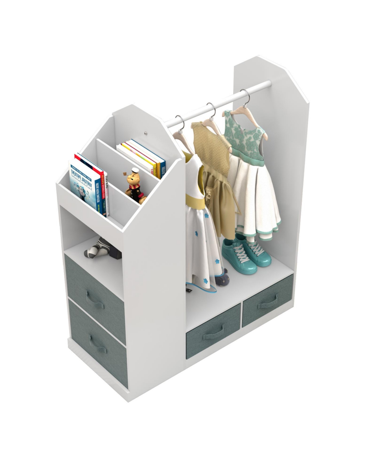 Slickblue Kids Costume Organizer Armoire with Hanging Rack and Mirror