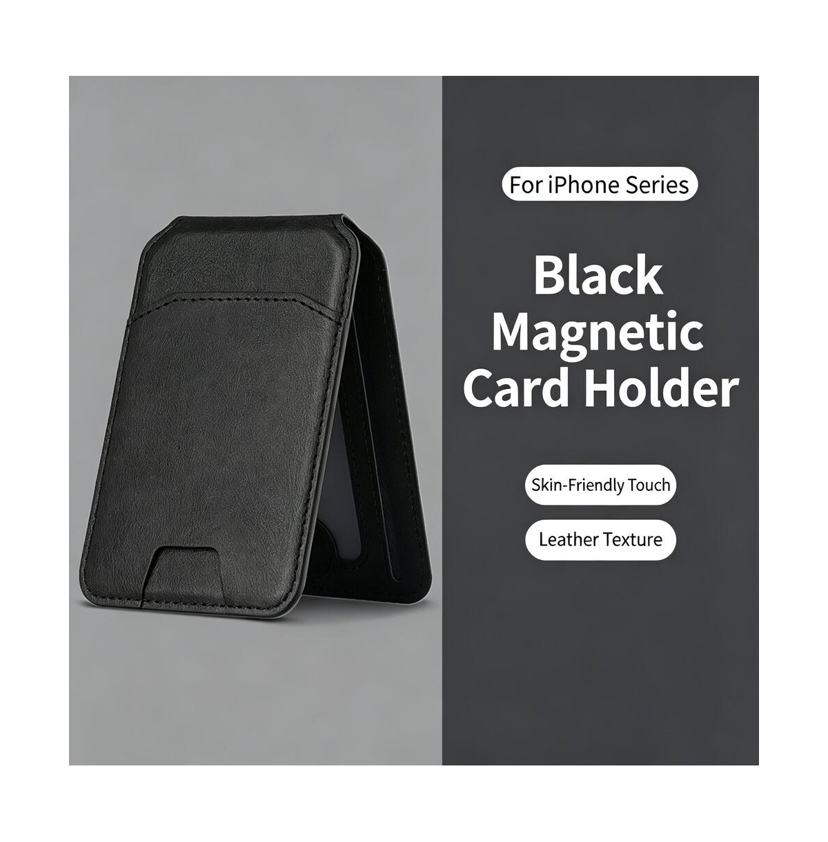 Artudatech MagSafe Magnetic Leather Card Holder for Apple Series 12-17 Models - Black
