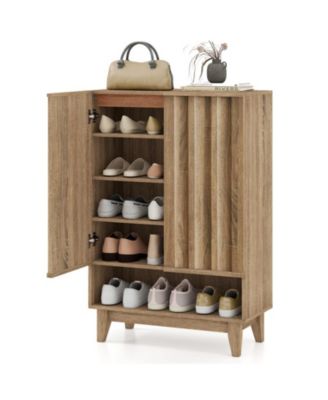 6-Tier Shoe Storage Cabinet with 2 Fluted Doors and Removable Shelves