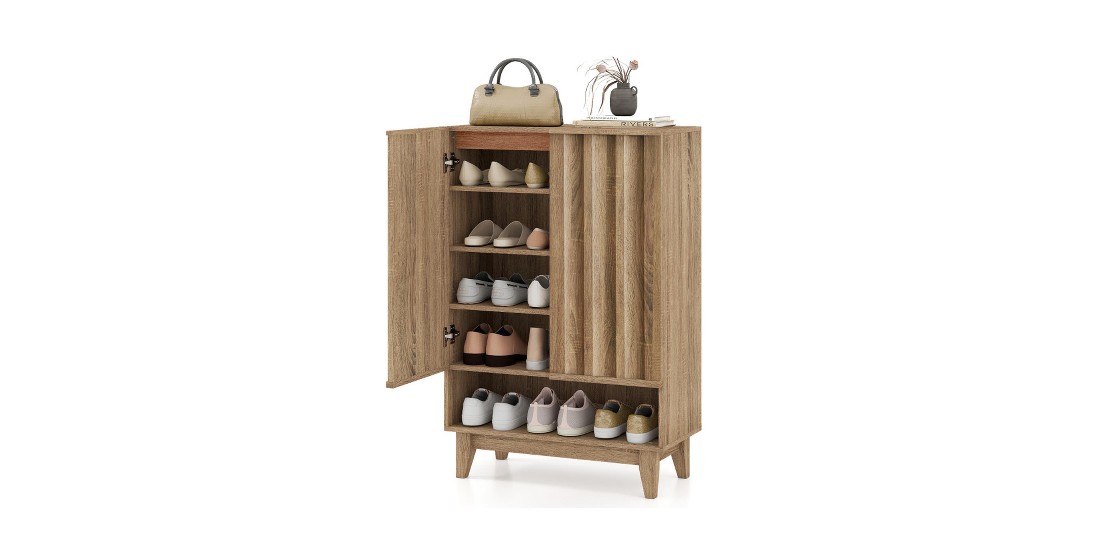 Gouun 6-Tier Shoe Storage Cabinet with 2 Fluted Doors and Removable Shelves