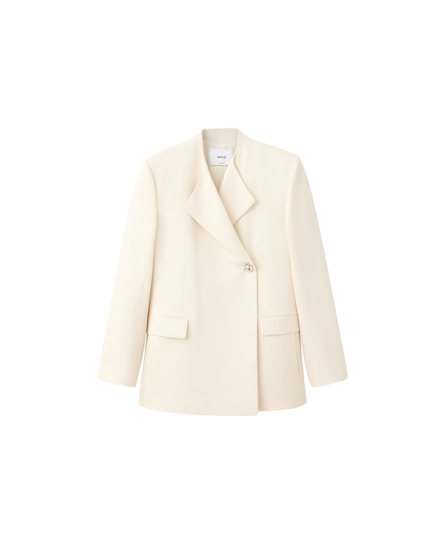 Женский пиджак MANGO Notch Lapel Lined Suit Blazer, цвет: Ванильный — фото 1
