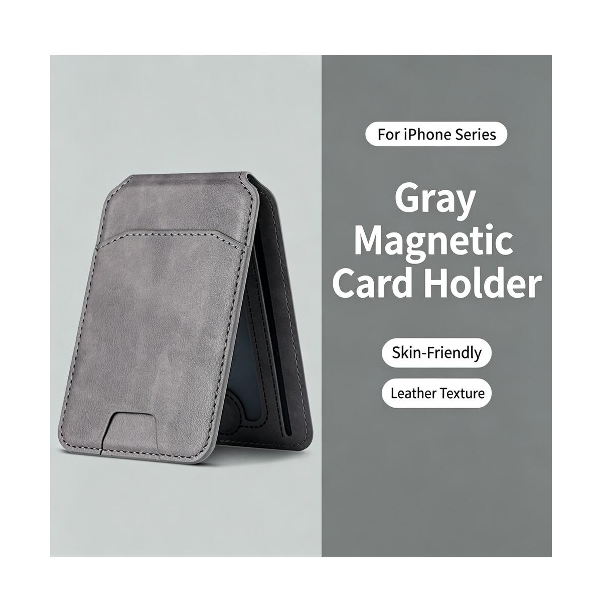 Artudatech MagSafe Magnetic Leather Card Holder for Apple Series 12-17 Models - Grey
