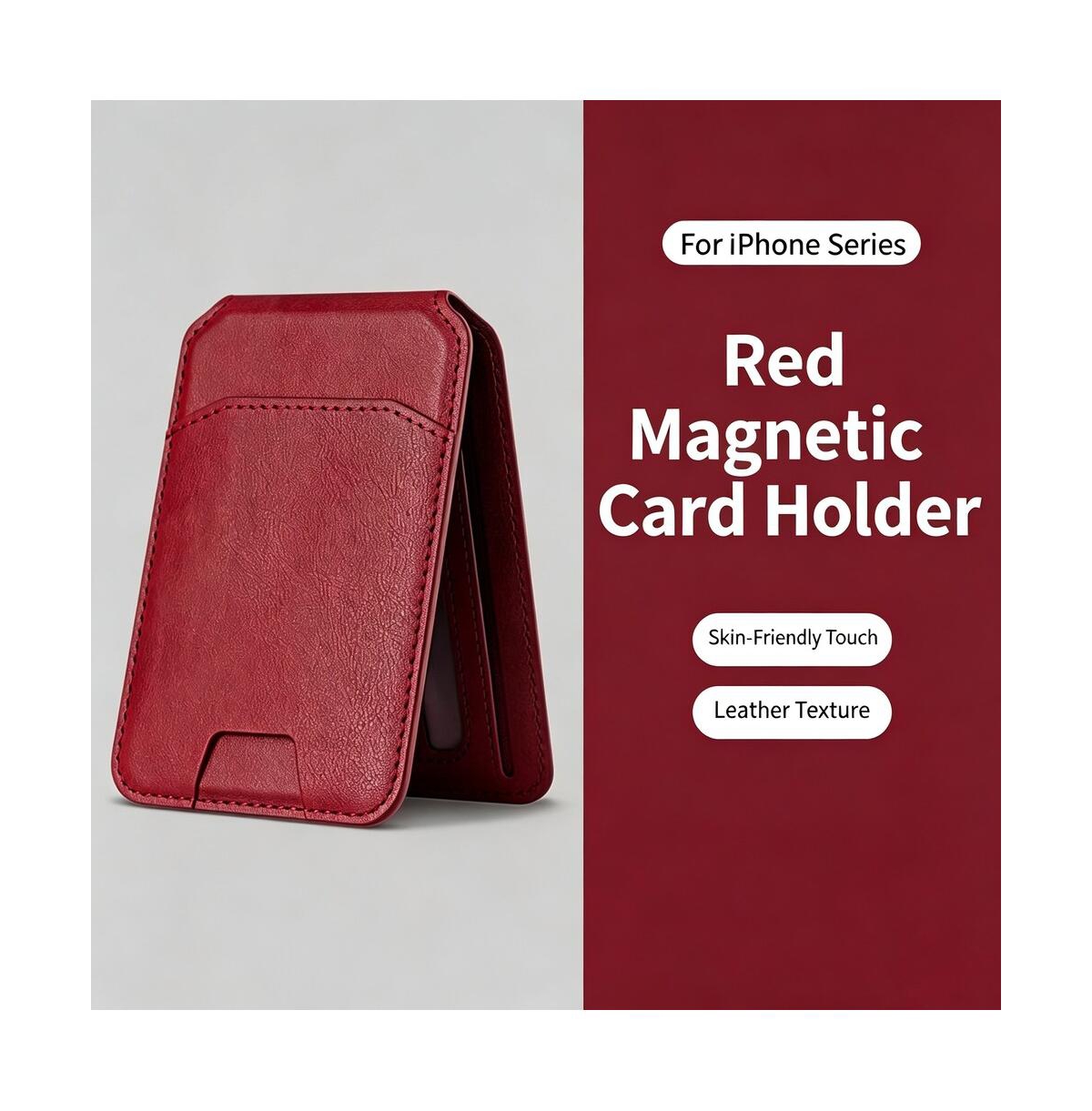 Artudatech MagSafe Magnetic Leather Card Holder for Apple Series 12-17 Models - Red