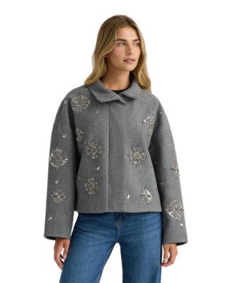 Women's Cropped Mock-Neck Embellished Jacket