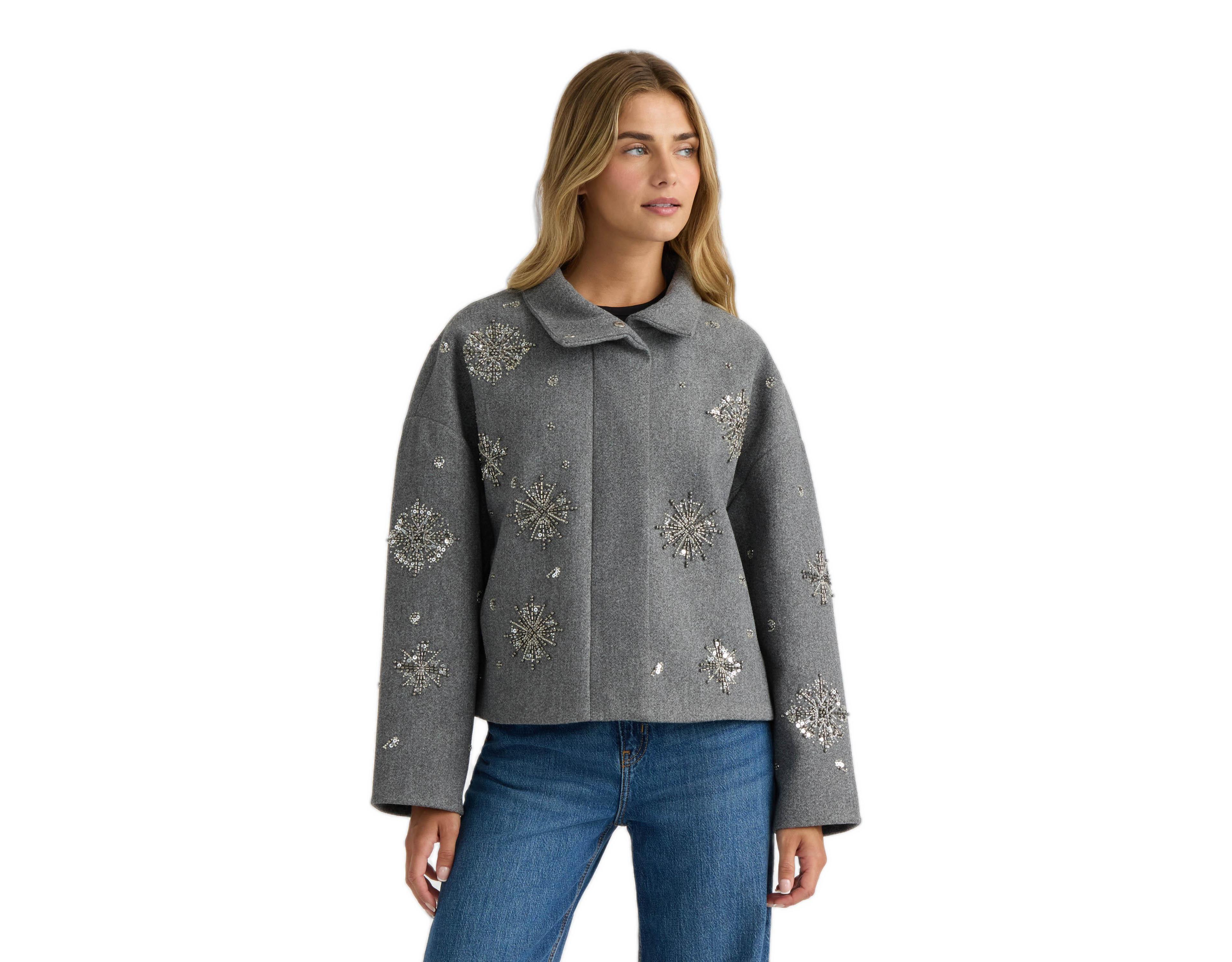Nvlt Women's Cropped Mock-Neck Embellished Jacket