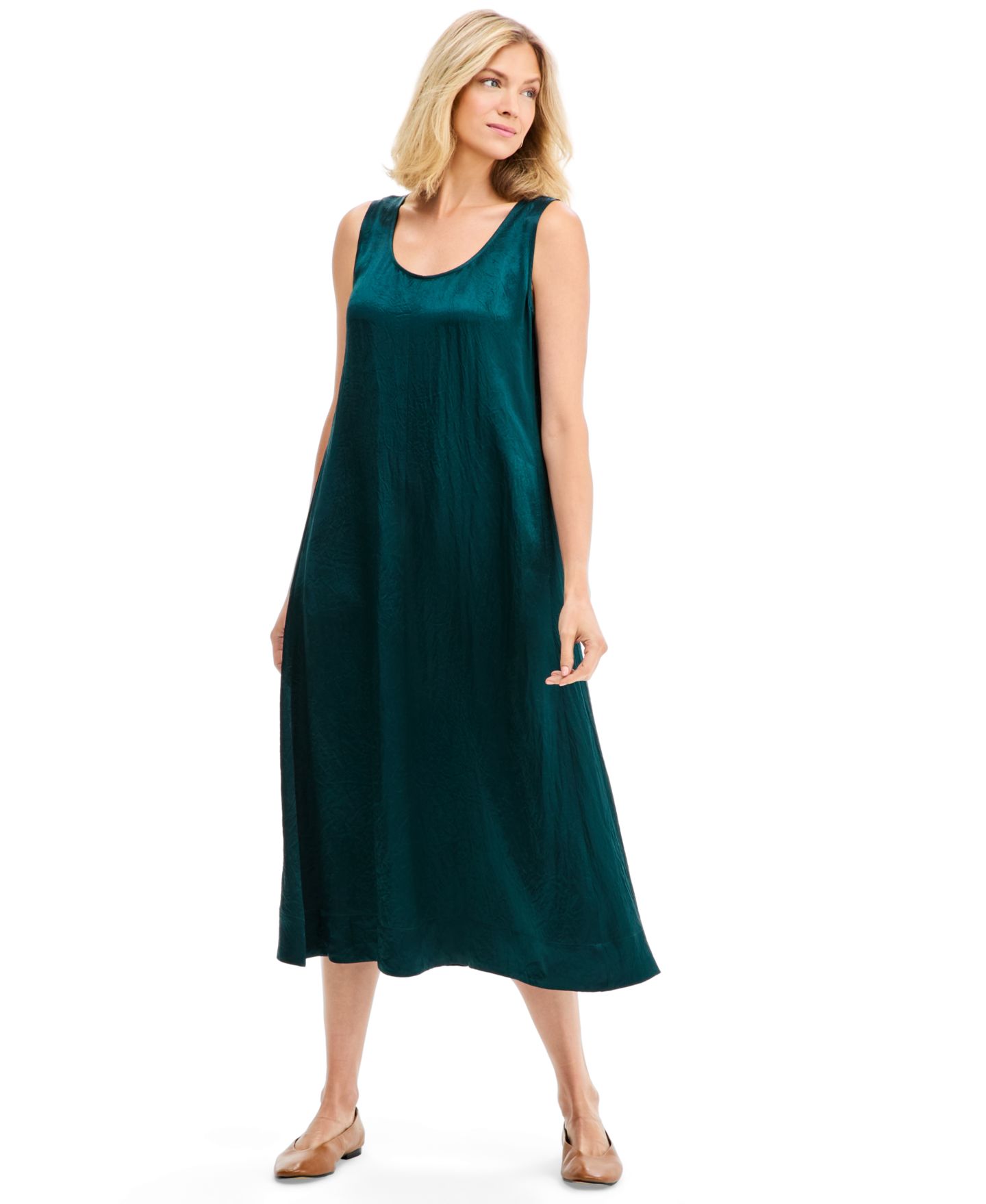 Женское платье Eileen Fisher A-Line Scoop Neck Midi, цвет: Kelp — фото 1