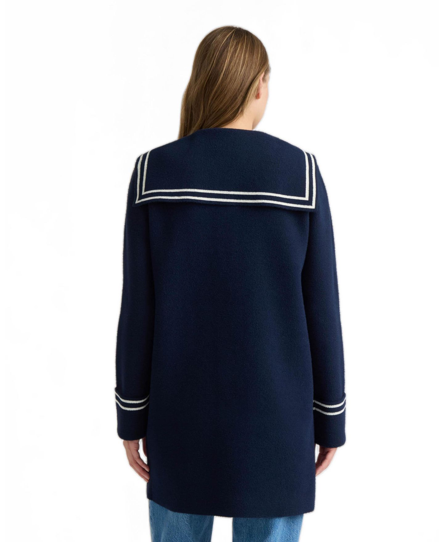 Женские куртки NVLT Mink Eyelash Sailor Collar Coatigan, цвет: Тёмно-синий — фото 3